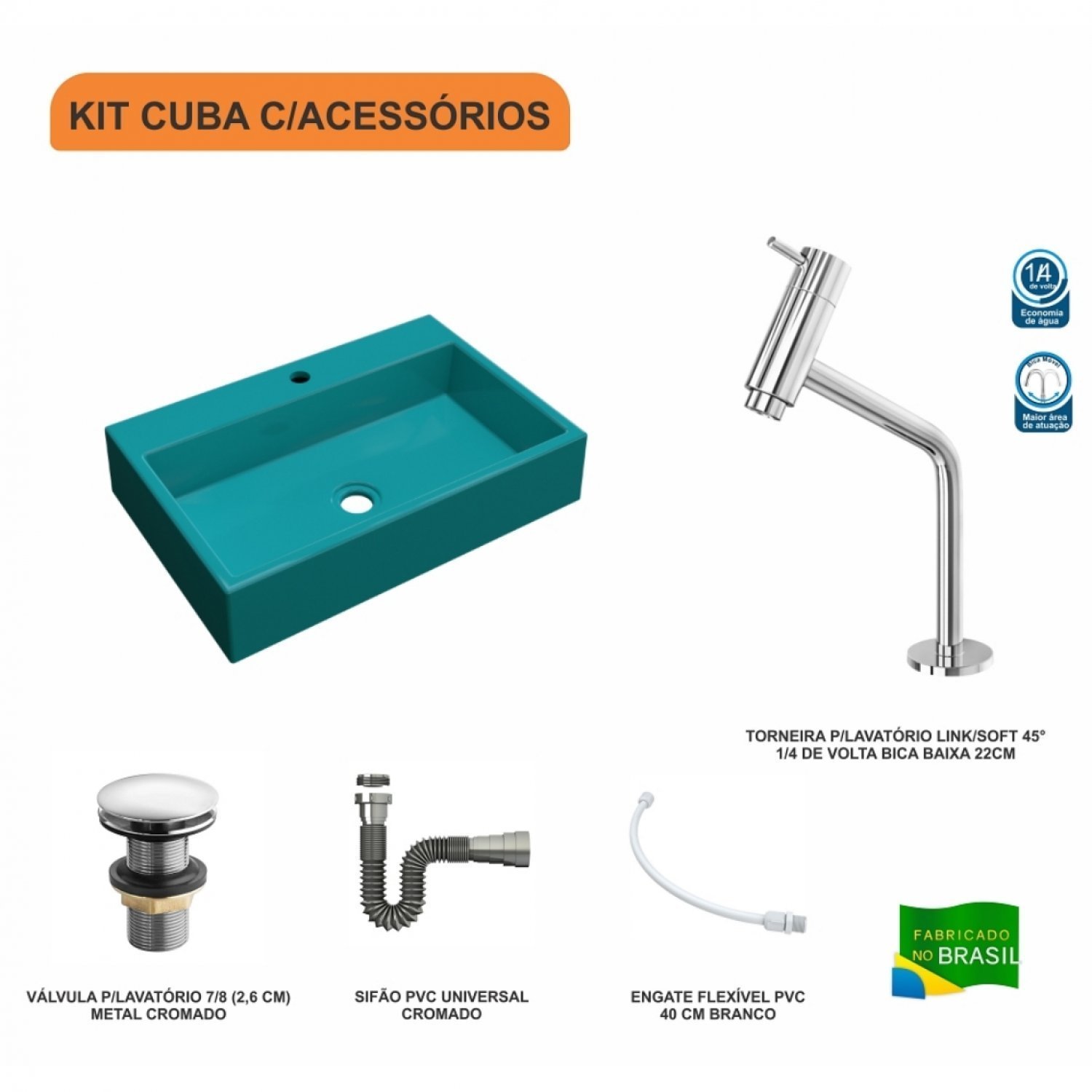 Kit Cuba RT55 Com Torneira Pratika 1060 Metal e Válvula Click 1 Polegada G e Sifão Cromado e Flexíve - 3