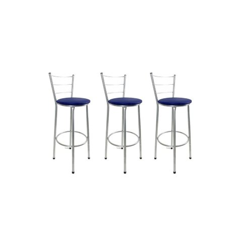 Kit 3 Banqueta Alta Prata Cozinha Gourmet Americana Balcão:azul