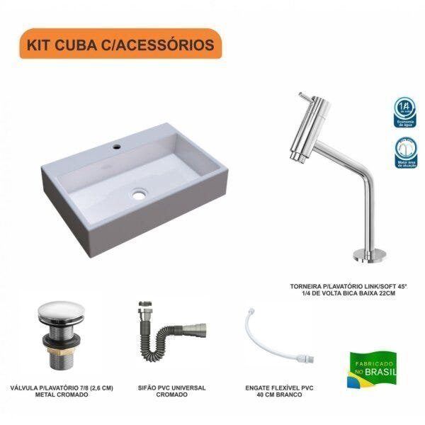 Kit Cuba Rt55 com Torneira Pratika 1060 Metal e Válvula Click 1 Polegada G e Sifão Cromado e Flexíve - 3