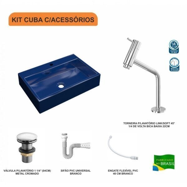 Kit Cuba RT55 Com Torneira Pratika 1060 Metal e Válvula Click 1 Polegada e Meia e Sifão Pvc e Flexív - 3