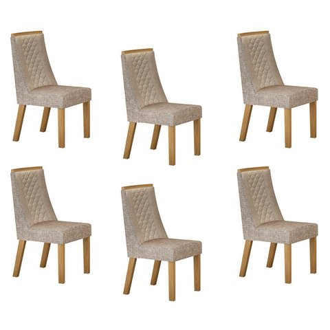 Kit de 6 Cadeiras para Sala de Jantar Dora Bege/Cinamomo/Linho