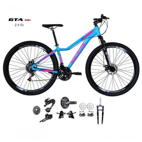 Bicicleta Aro 29 Feminina Gta Start Kit 2x9 Gta Sunrun Disco K7 11/36 Pedivela 24/38d Garfo Trava -