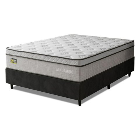 Cama Box com Colchão Casal Minotauro Ortopédico D33 Euro Pillow Tecido Jacquard Preto Hellen