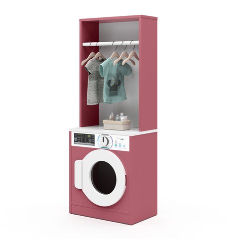 Lavanderia Máquina de Lavar com Cabideiro Infantil Diana:branco/rosa