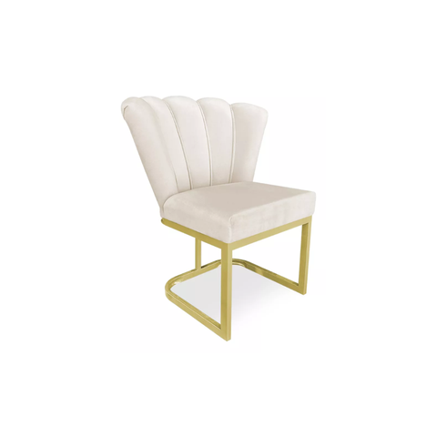 Cadeira de Jantar Escritorio Sala Espera Pétala Base Metal Gold Veludo Bege - Montanaris Decor