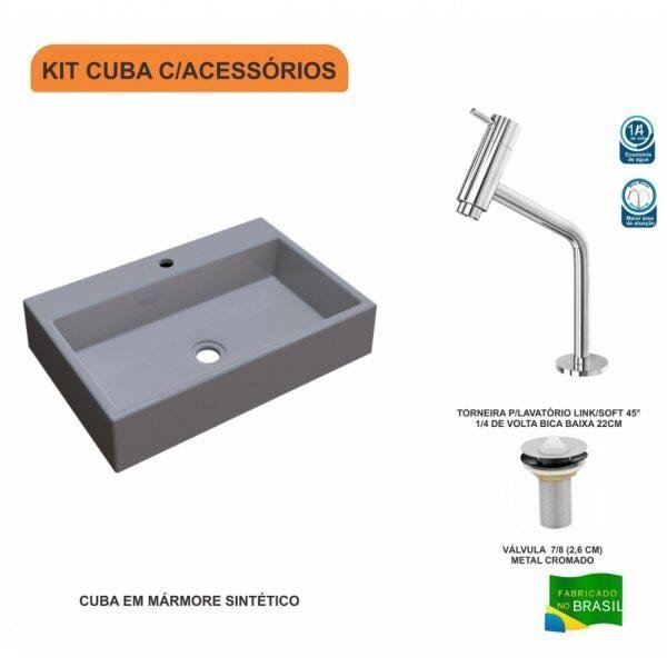 Kit Cuba RT55 Com Torneira Pratika 1060 Metal e Válvula 1 Polegada Compace - 3