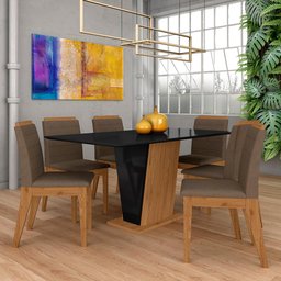 Mesa com 6 Cadeiras Qatar 1,60 Cin/preto/capuccino - Móveis Arapongas Cinamomo/preto/capuccino 02 - 1 Mesa com 6 Cadeiras Qatar 1,60 Cin/preto/capuccino - Móveis Arapongas Cinamomo/preto/capuccino 02 - 1