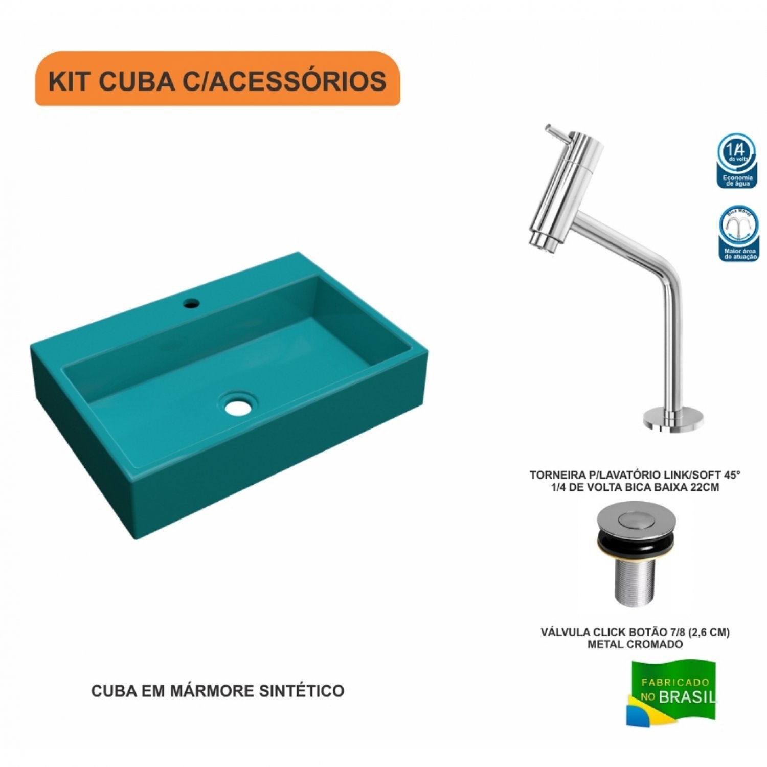 Kit Cuba RT55 Com Torneira Pratika 1060 Metal e Válvula Click 1 Polegada B Compace - 3