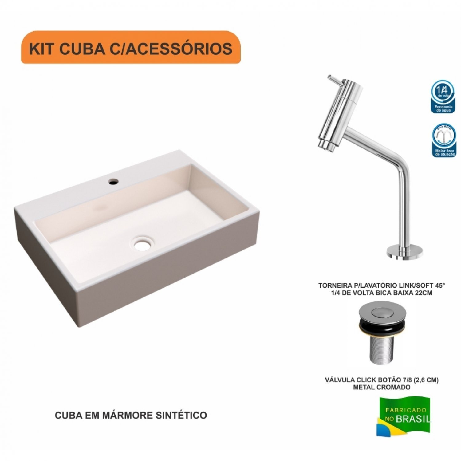 Kit Cuba RT55 Com Torneira Pratika 1060 Metal e Válvula Click 1 Polegada B Compace - 3