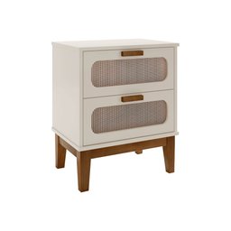 Mesa de Cabeceira 2 Gavetas Santorini Off White 45 Cm Palhinha Indiana - 3