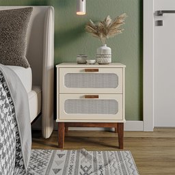 Mesa de Cabeceira 2 Gavetas Santorini Off White 45 Cm Palhinha Indiana - 1