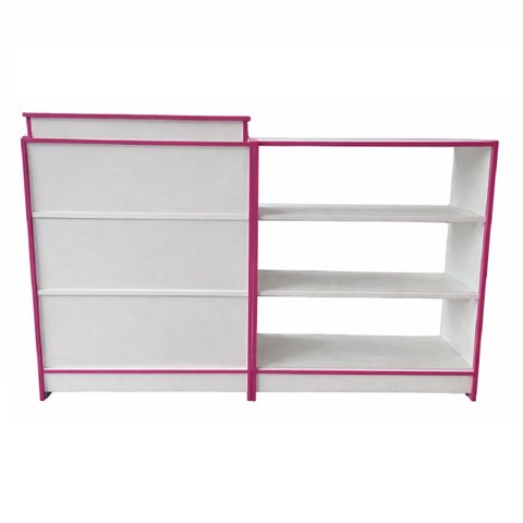 Balcão Caixa e Balcão Vitrine Expositor com Fita Rosa para Lojas Branco - Suprema Móveis