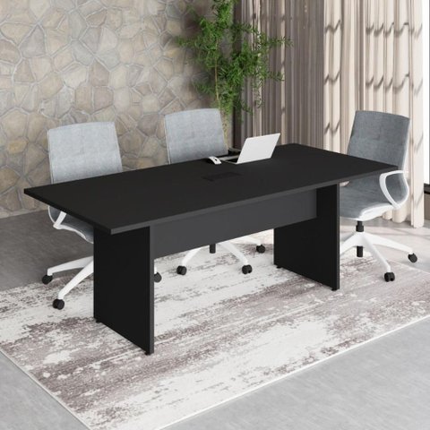 Mesa de Reunião Retangular F5 Office Moderno MDP 200cm Preto