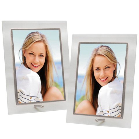Jogo 2 Porta-retratos Vidro Reto Prime Borda Prata 15x20 Vertical – Tuut