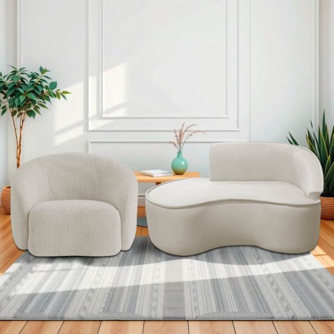 Kit Divã Recamier Orgânico Marrocos 150cm Lado Esquerdo e 1 Poltronas Amore Linho Bege