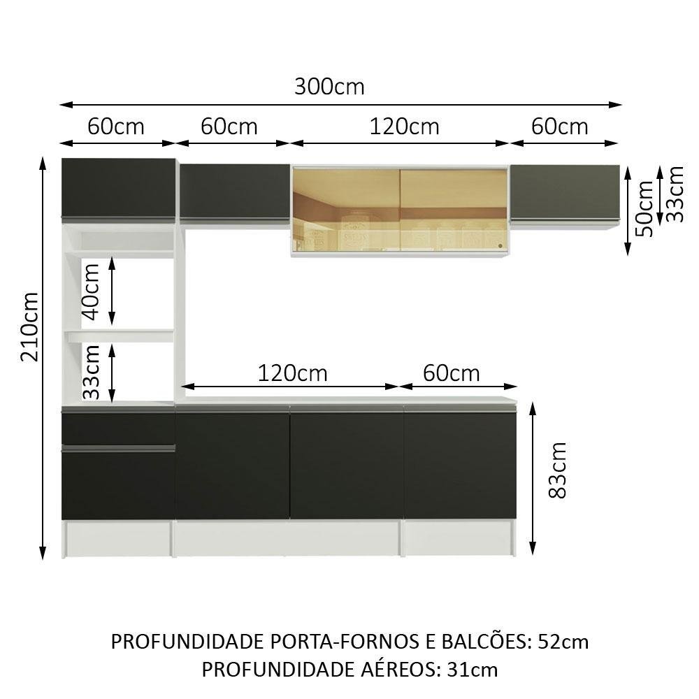 Armário de Cozinha Completa 300cm Branco/Preto Diamante Madesa 02 - 4