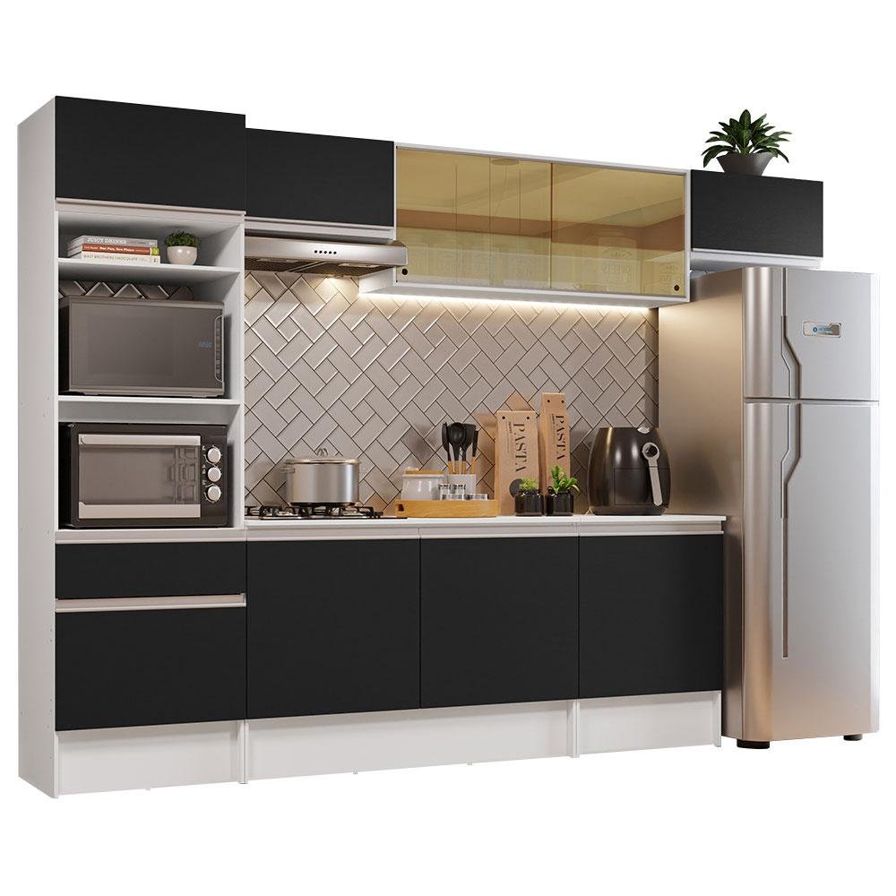 Armário de Cozinha Completa 300cm Branco/Preto Diamante Madesa 02 - 3