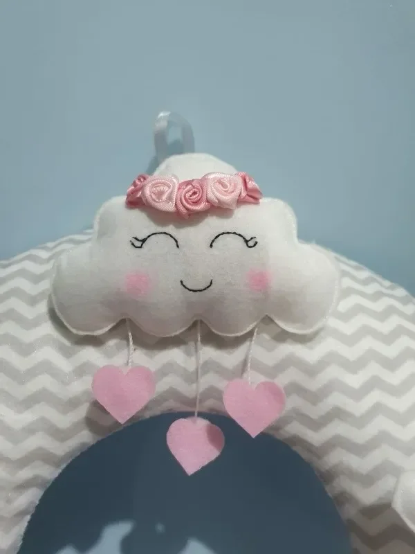 Enfeite Maternidade Chuva Amor Nuvem Rosa Chevron Bebê Nome - 2