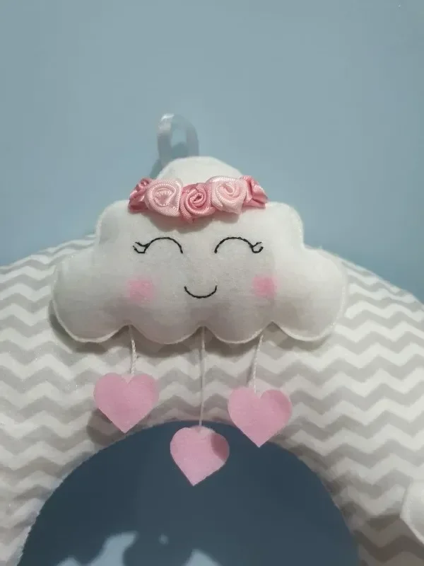 Ver imagem 2 de Enfeite Maternidade Chuva Amor Nuvem Rosa Chevron Bebê Nome