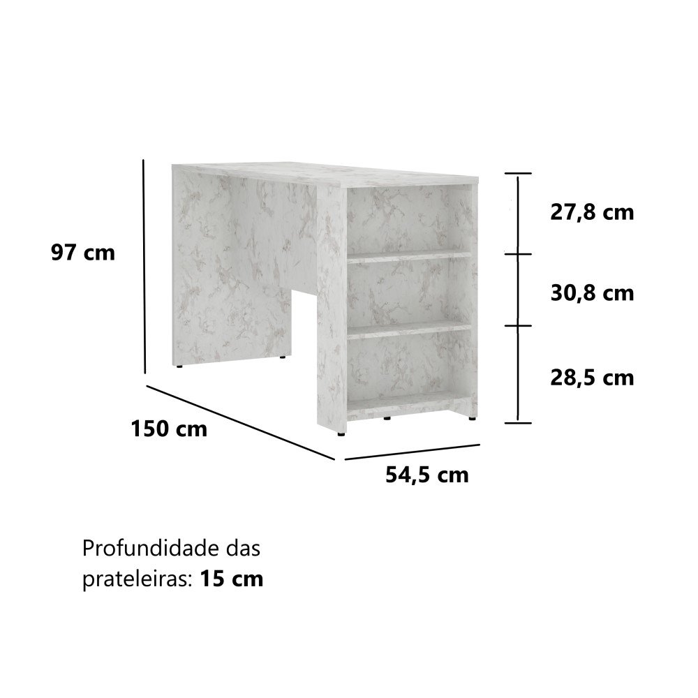 Bancada Mesa Gourmet Cozinha Mármore 1,50m c/ Painel - Linha SUPREMA Luciane - 4