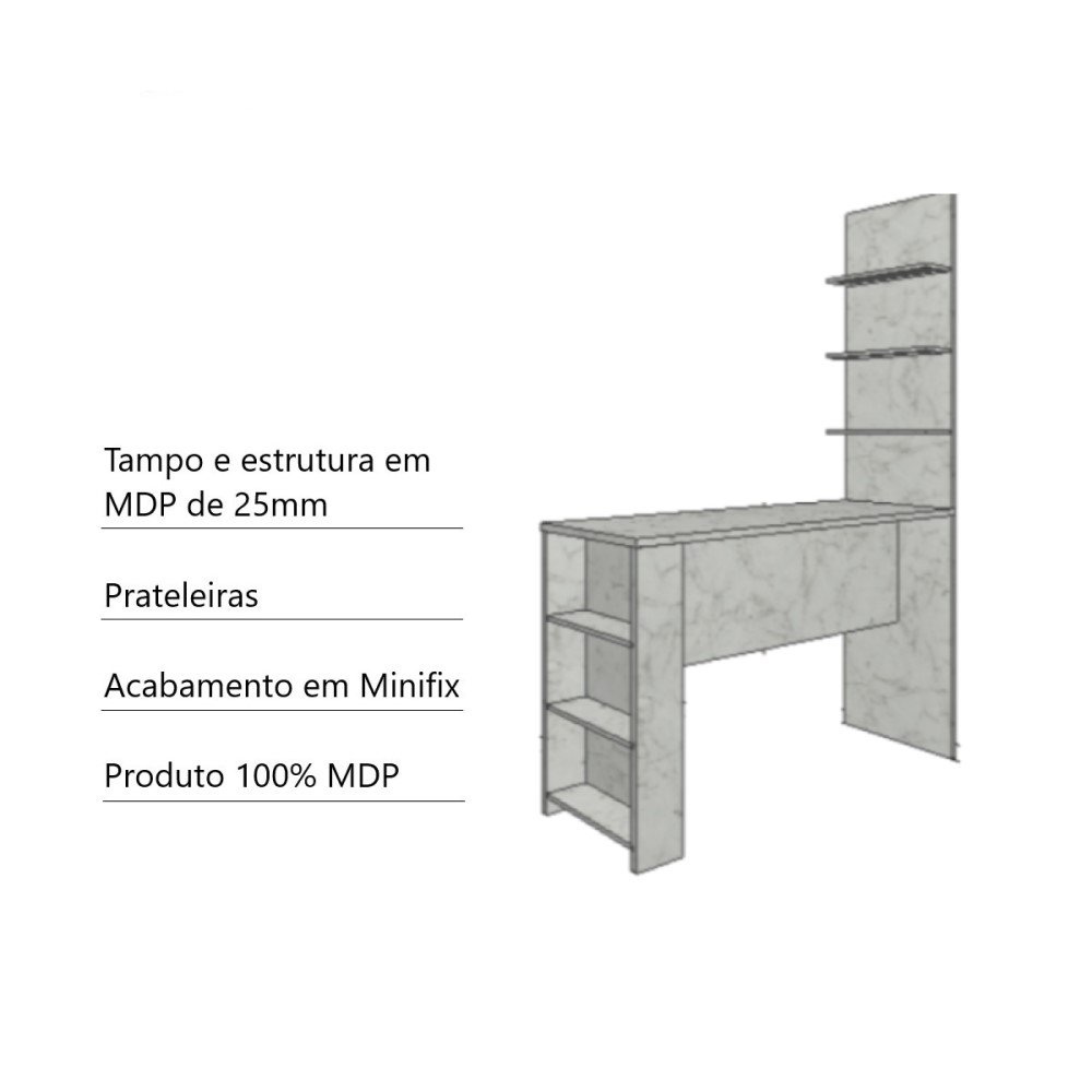 Bancada Mesa Gourmet Cozinha Mármore 1,50m c/ Painel - Linha SUPREMA Luciane - 2