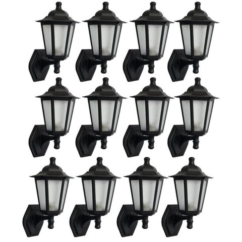 Kit 12 Arandelas Externas Gregas Retrô Luminárias Pretas de Parede Dital Jardim Muro
