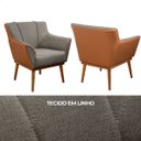 Ver imagem 5 de Kit 4 Poltrona Sala Liz Linho Cinza e Corino Caramelo Base Madeira Castanho - Arkell