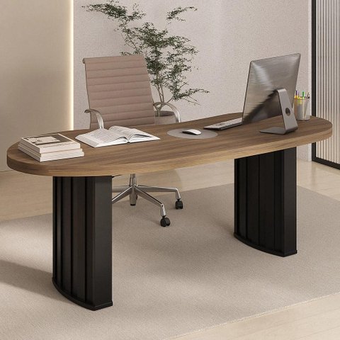 Mesa para Escritório Orgânica Tamburato 200cm Curves A02 Nogal Preto - Lyam Decor
