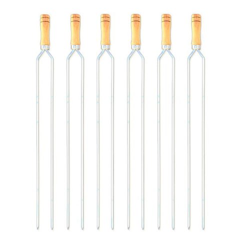 Kit 06 Espetos 95 Cm para Churrasco em Alumínio Duplo com Cabo de Madeira Hannah