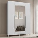 Ver imagem 1 de Guarda-Roupa Solteiro com Pés 4 Portas Batentes com Espelho Branco/Branco/Preto Saturno Madesa