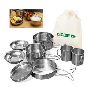 Kit Panelas Inox 8 Peças Camping Pesca Portátil Completo