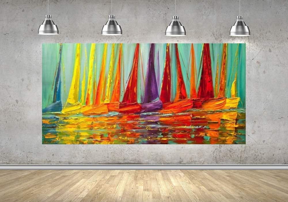 Quadro Pintura Tela Moderna Marinas 2183: 50cm (A) x 100cm (L) - 4