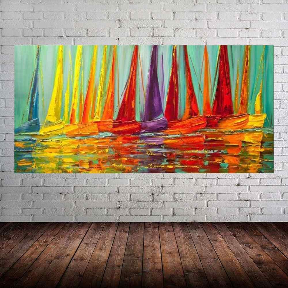 Quadro Pintura Tela Moderna Marinas 2183: 50cm (A) x 100cm (L) - 1