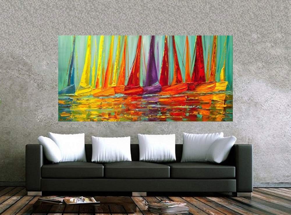 Quadro Pintura Tela Moderna Marinas 2183: 50cm (A) x 100cm (L) - 2