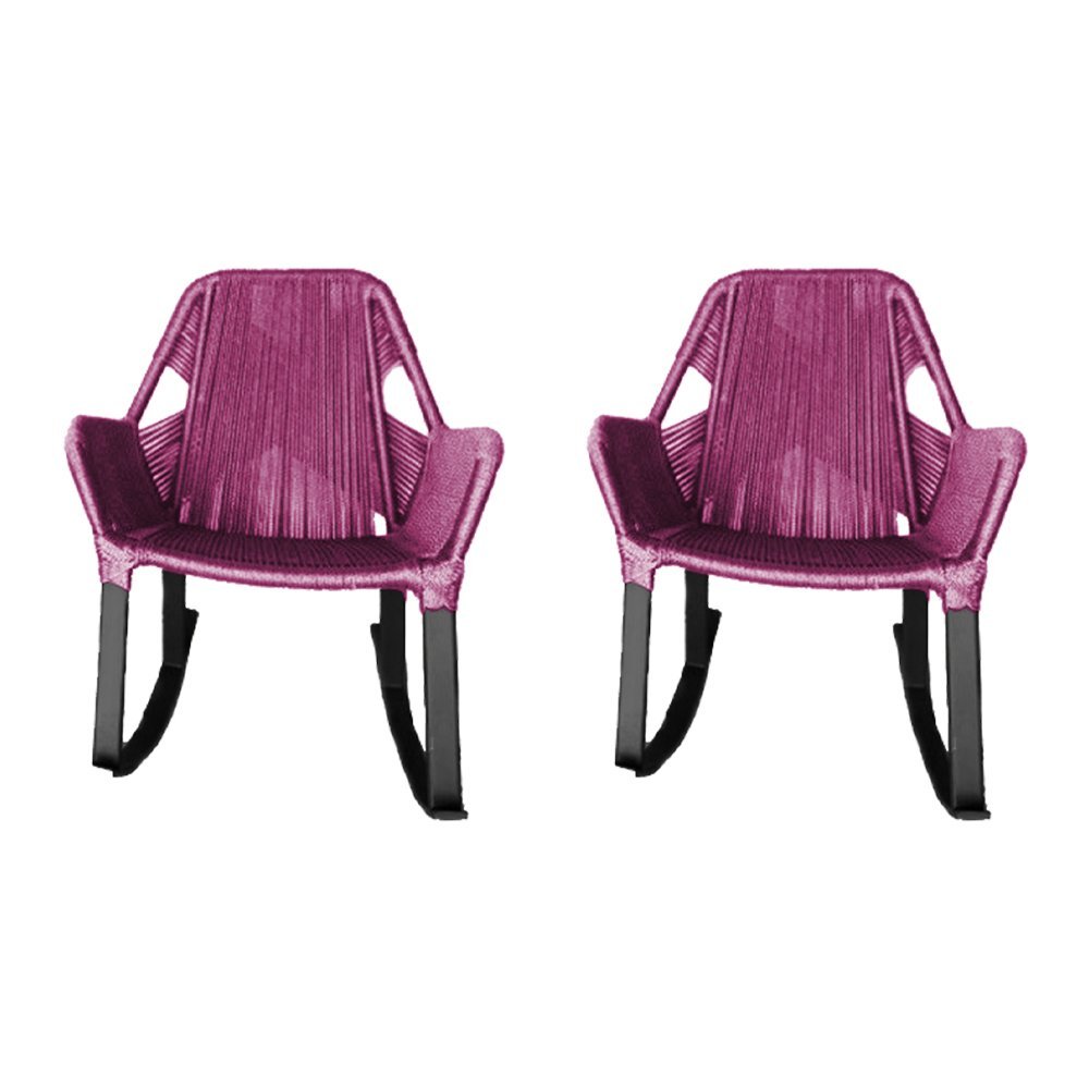 Kit 2 Cadeiras de Balanço Athenas Corda Náutica Base em Alumínio Preto/rosa