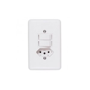 Interruptor 1 Tecla Simples + 1 Paralela + Tomada 10a C/ Placa 4x2 Stylus - Ilumi