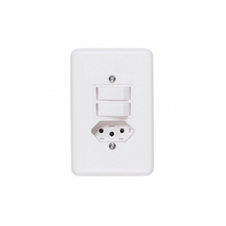 Interruptor 1 Tecla Simples + 1 Paralela + Tomada 10a C/ Placa 4x2 Stylus - Ilumi