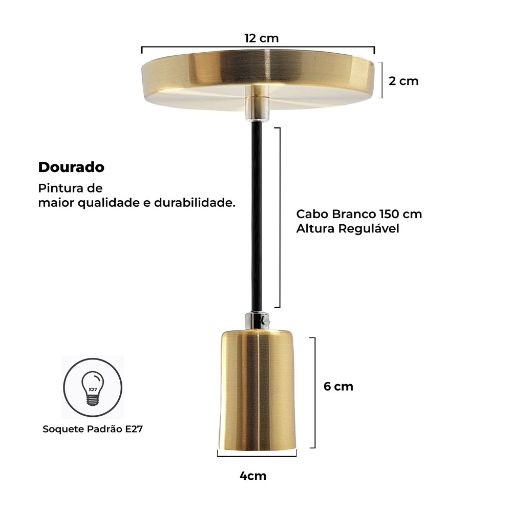 Kit Pendente Soquete Copinho E Dourado Led G Madeiramadeira