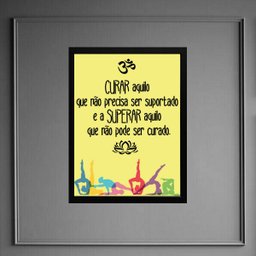 Quadro Frase Yoga - Curar e Superar 24x18cm:madeira Branca - 1
