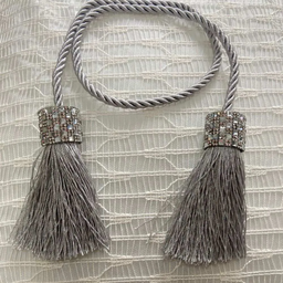 Cordão Prendedor de Cortina com Franja e Strass Perolas Luxo Prata - 2