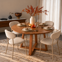 Ver imagem 1 de Kit Mesa Redonda Madeira 110cm com 4 Cadeiras Ferro Boucle Bege Sala Jantar Apartamento