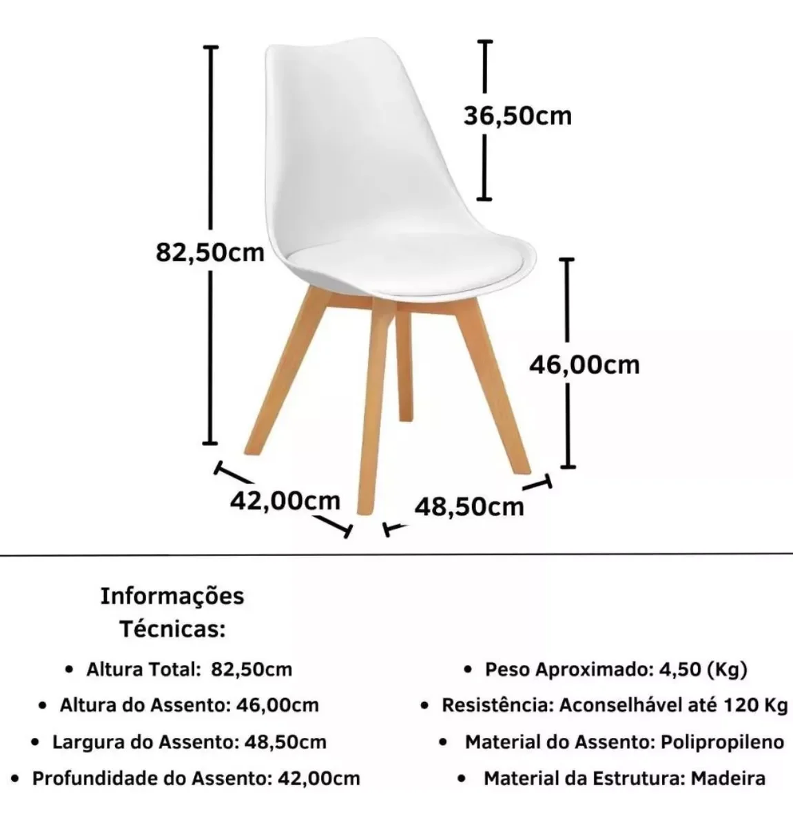 Mesa de Jantar 90cm Eiffel com 4 Cadeiras Leda Cor Branca - 7