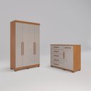Ver imagem 5 de Conjunto Quarto Infantil Guarda-Roupa 4 Portas e Cômoda 6 Gavetas Sofia Espresso Móveis Marrom/Cinamomo/Off White