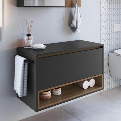 Gabinete de Banheiro Suspenso 80cm com 1nicho 1toalheiro 1porta Bh8060 Mel/grafite