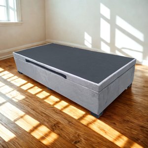 Cama Box Baú Solteiro Suede Luxo - Gs Kamas - Acabamento Reforçado, Amplo Espaço (cinza)