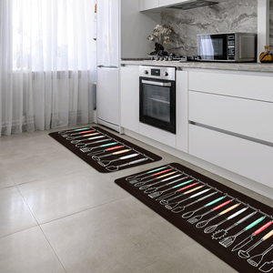 Kit Tapete de Cozinha 2 Peças Talheres Coloridos