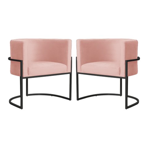 Kit 02 Poltronas Luana Base Preta Veludo Cores - DS Estofados Poltrona Luana Rosa