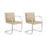 Kit 2 Cadeiras Brno Couro Natural Bege Tubular Cromada - 1