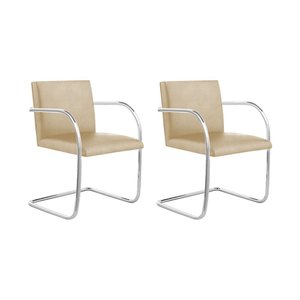 Kit 2 Cadeiras Brno Couro Natural Bege Tubular Cromada