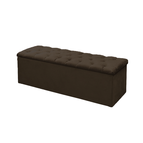 Calçadeira Baú P/ Box Solteiro 90cm Mirage c/ Capitonê Suede Marrom - LM DECOR